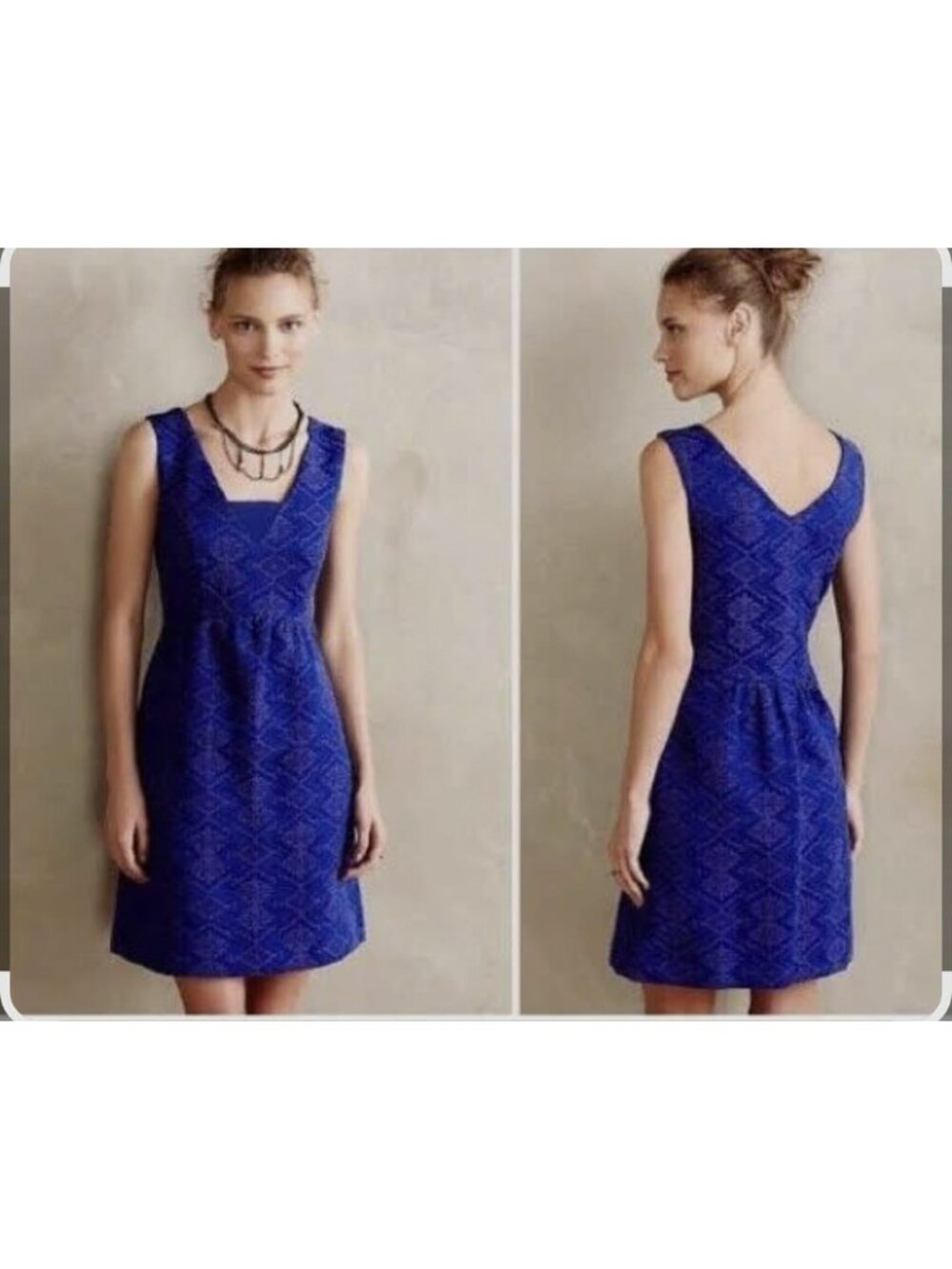 Anthropologie Maeve Blue Purple Jacquard Fit & Flare Dress Women's Size 4 Zip